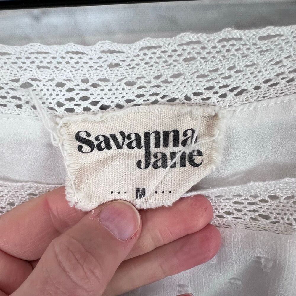 Savannah Jane White Swiss Dot Ruffle Boho Peasant Top Size M - Picture 5 of 6